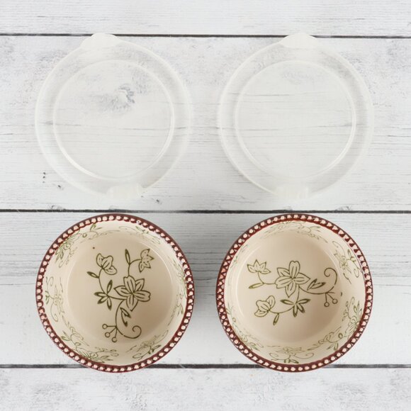 Temp-Tations Floral Lace Green 6 oz Ramekins with Lids - Set of Two - Picture 6 of 10